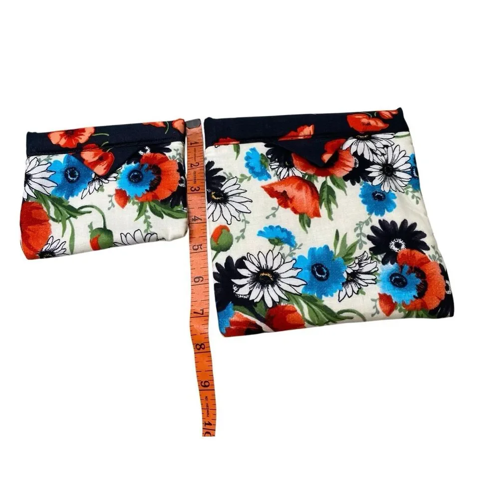 Lot of 3 Floral Reversible Fabric Snap Pouch Set Gift Card Coin Holder Organizer